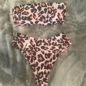 Leopard Print Strapless Bikini Set